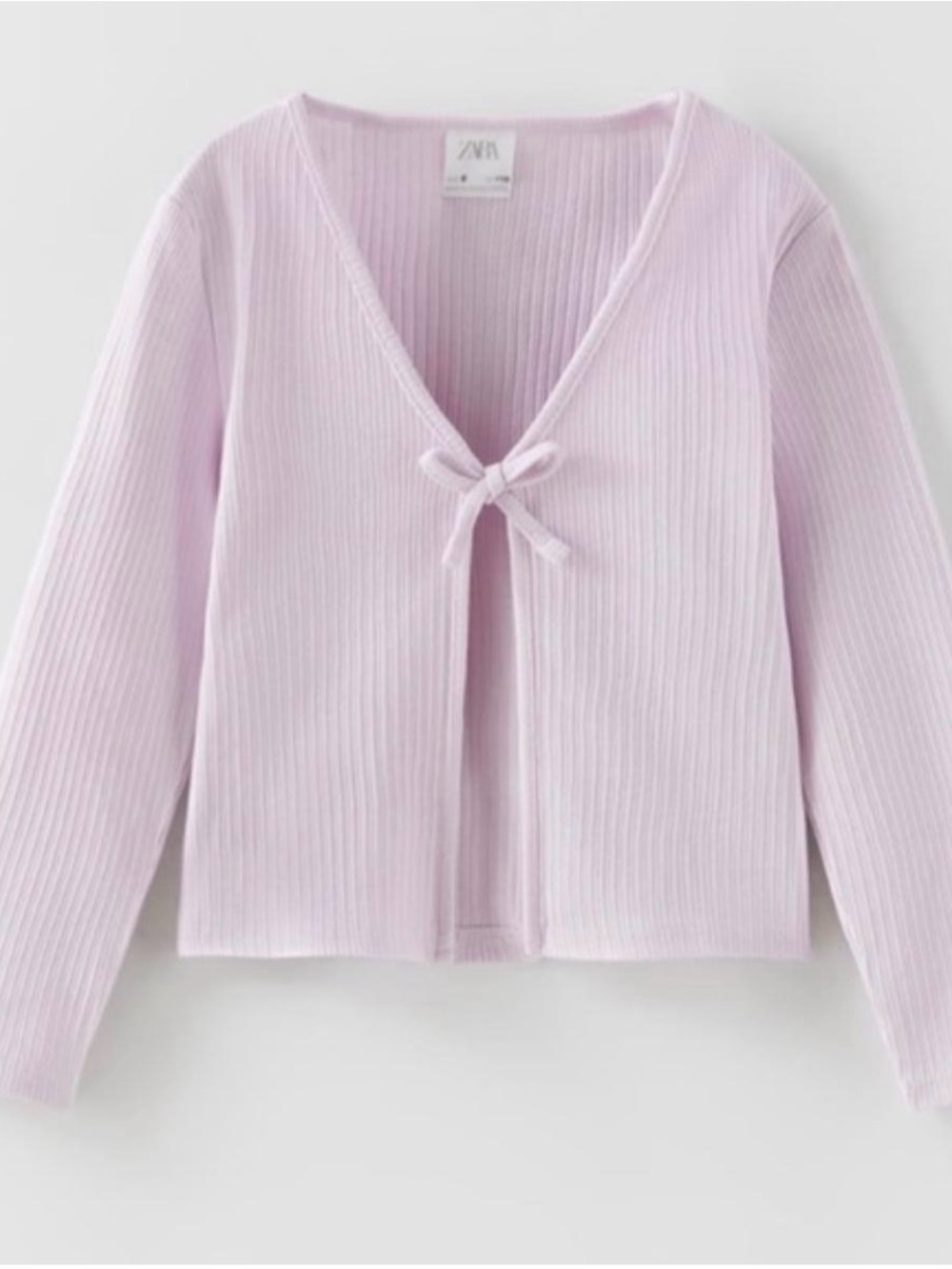 Zara Pastel Pink Ribbed V-Neck Tie-Front Sweater